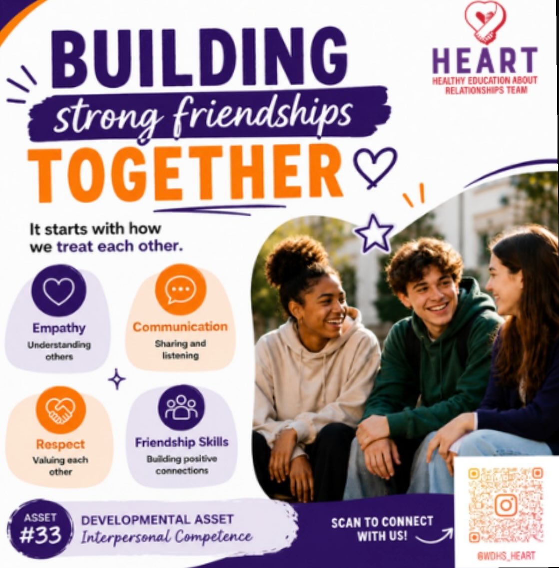 🧡Strong friendships don’t just happen they’re built through empathy, communication, respect, and positive relationship skills.🙌🏽

Developmental Asset #33, Interpersonal Competence, helps young people create meaningful connections that can last a lifetime.

💬 What do you think is the most important quality in a friendship? #heart #healthyrelationships #friendship #positive